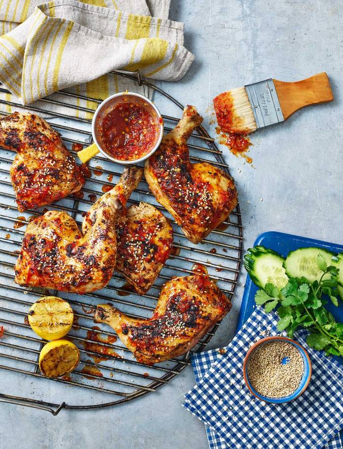 BBQ chicken legs with smoky sambal recipe | Sainsbury's Magazine