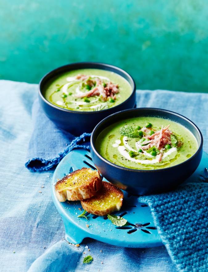 Pea and mint soup with ham hock | Sainsbury's Magazine