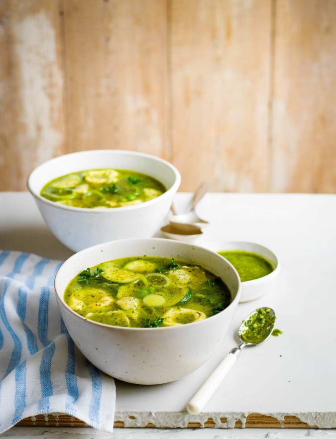 Pesto pasta broth recipe | Sainsbury's Magazine