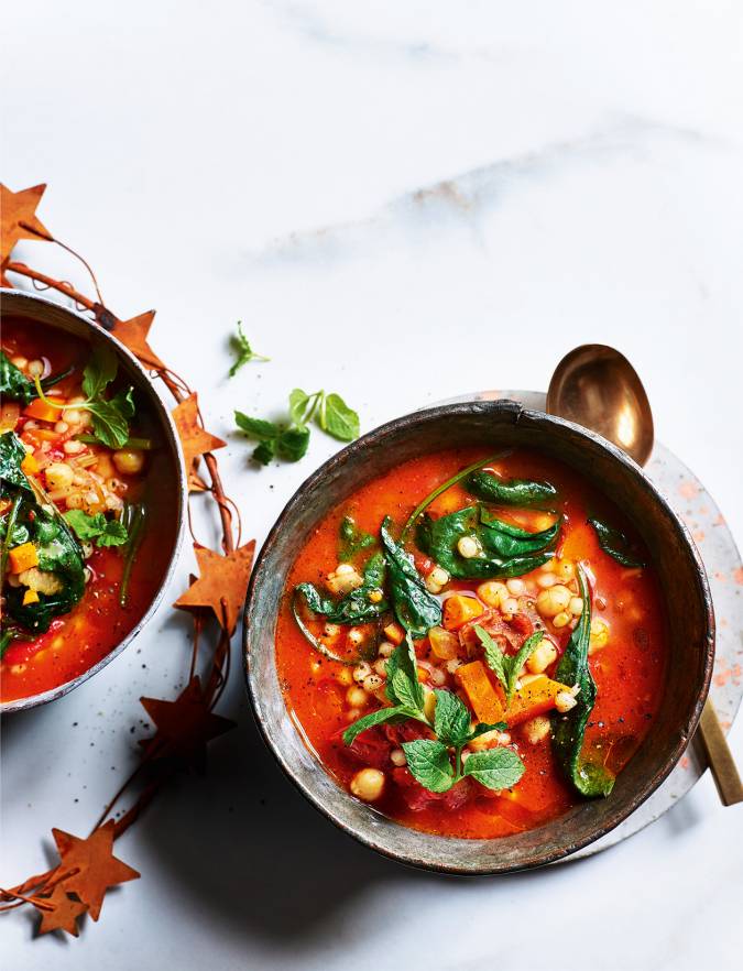 Spiced Moroccan chickpea and spinach soup recipe | Sainsbury's Magazine