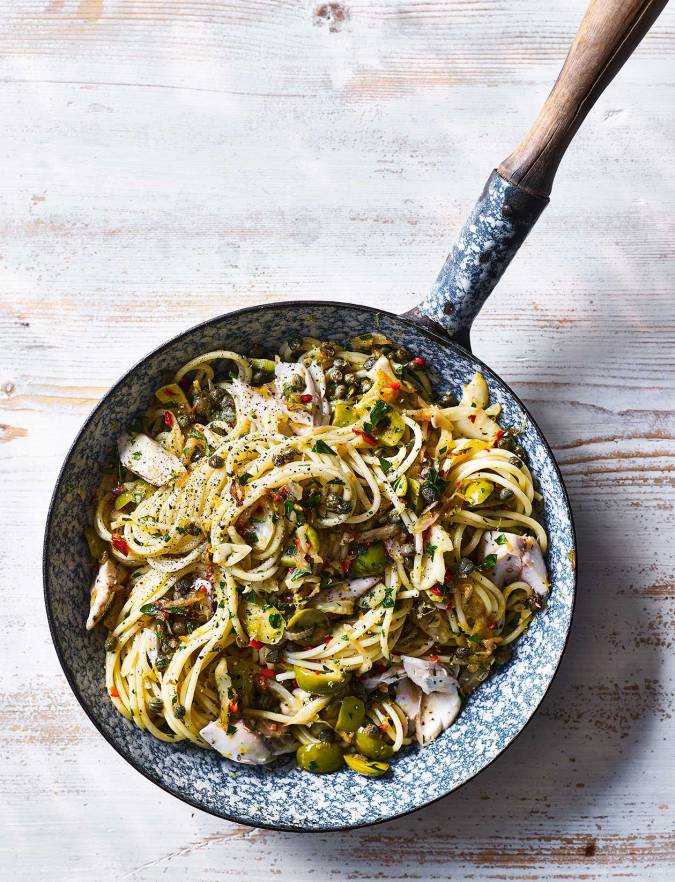 Mackerel, fennel and olive spaghetti recipe | Sainsbury's Magazine