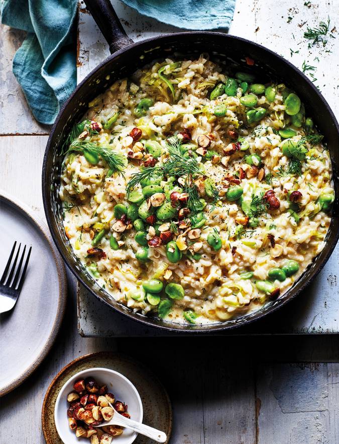 Broad bean, dill and hazelnut risotto recipe | Sainsbury's Magazine