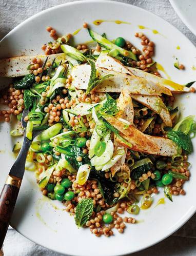 Cumin Chicken With Giant Couscous Courgette Peas And Mint Sainsbury S Magazine