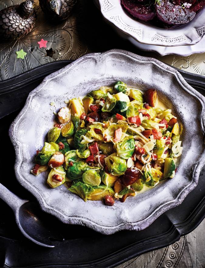 Creamy sprouts with chestnuts and pancetta recipe | Sainsbury's Magazine