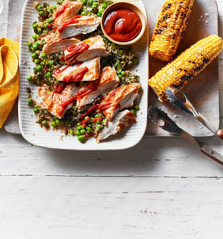 BBQ chicken and quinoa with corn recipe | Sainsbury`s Magazine