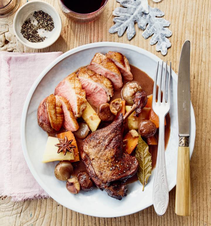Mulled wine pot-roast duck recipe | Sainsbury`s Magazine